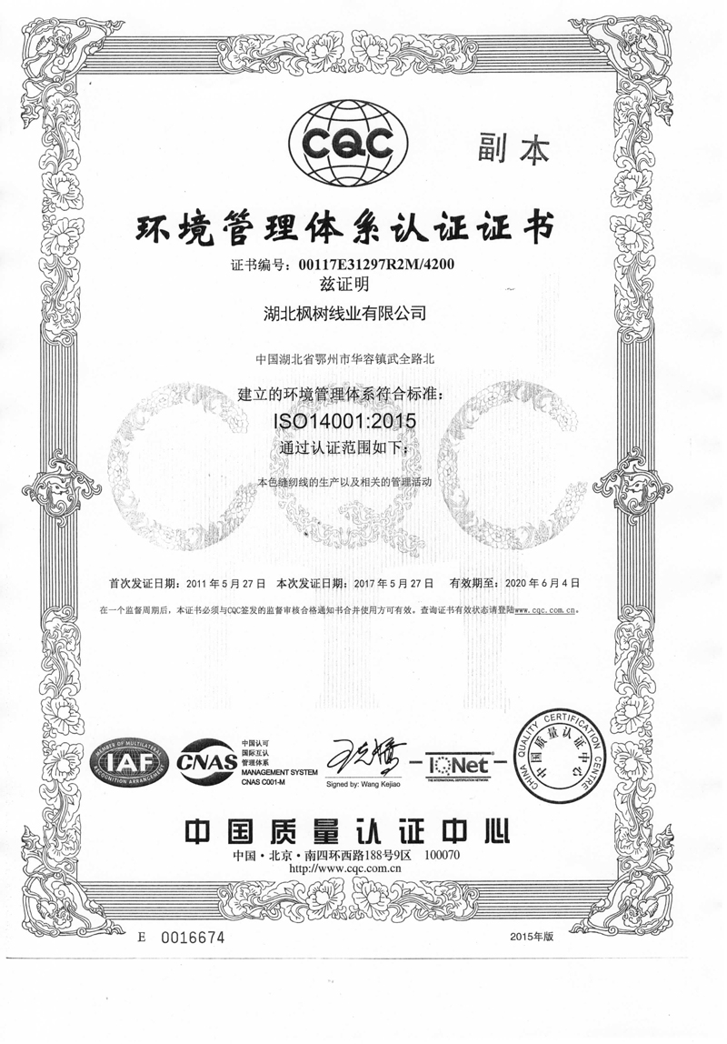 Environmental Management System Certificate
