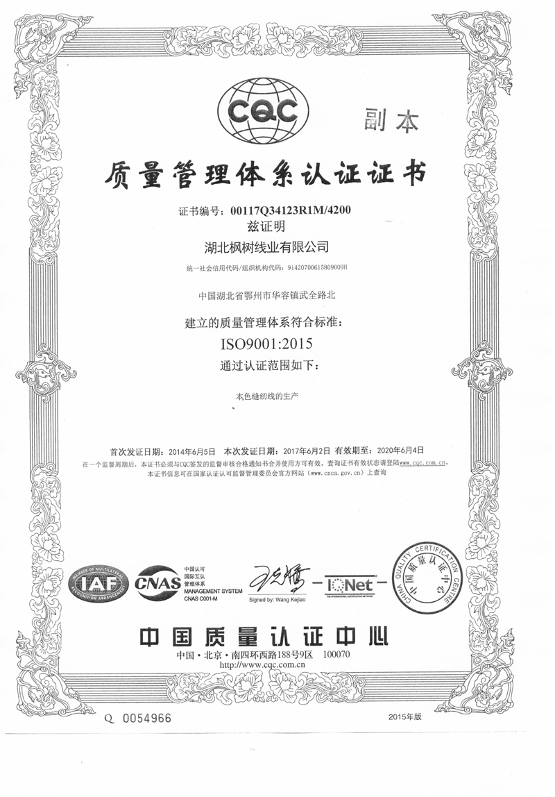 Quality Management System Certificate